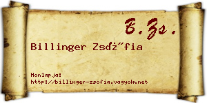 Billinger Zsófia névjegykártya